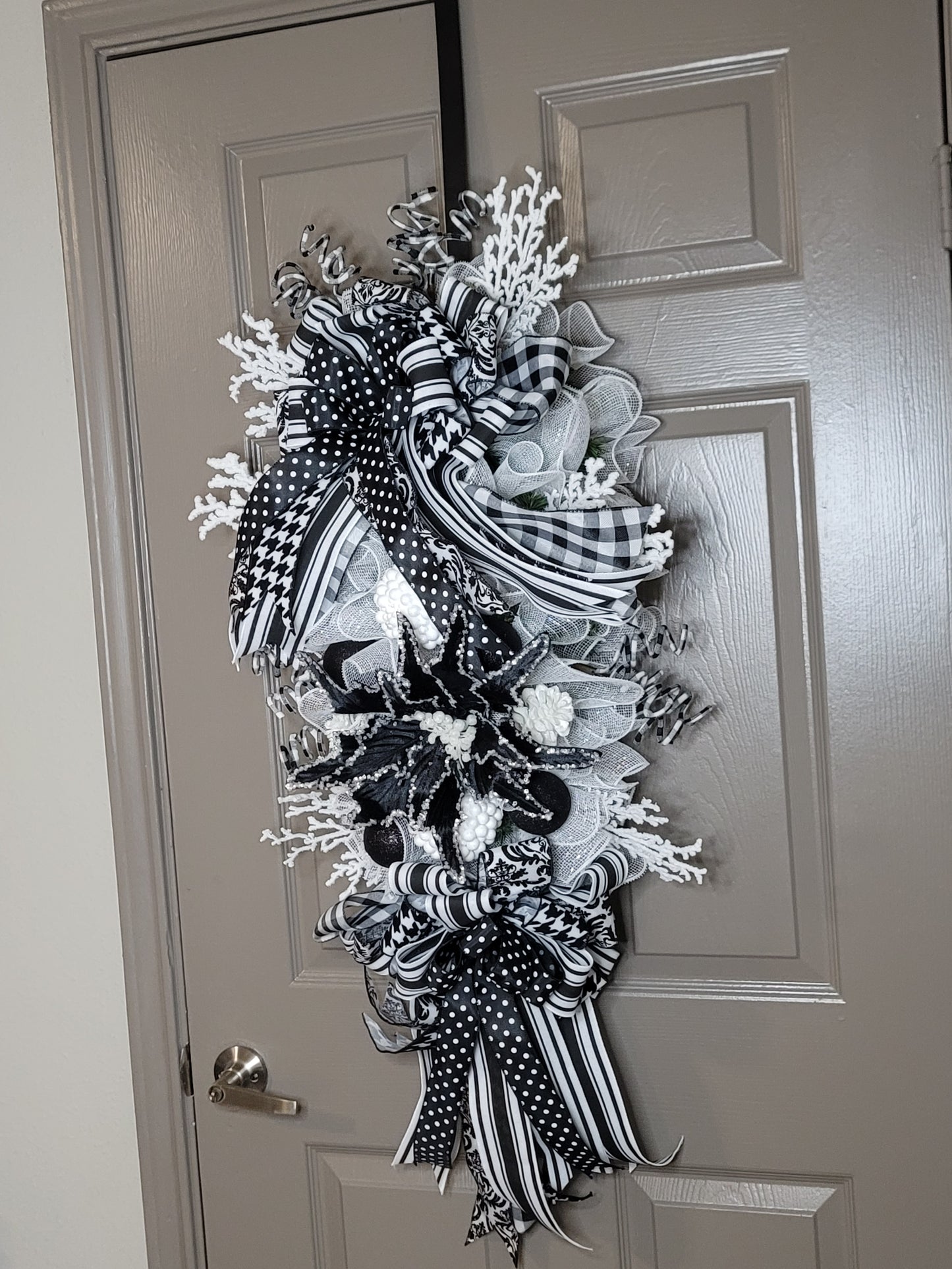 Rustic Farmhouse Christmas swag, Door wreath, holiday wreath, winter wreath, black and white swag, front door wreath