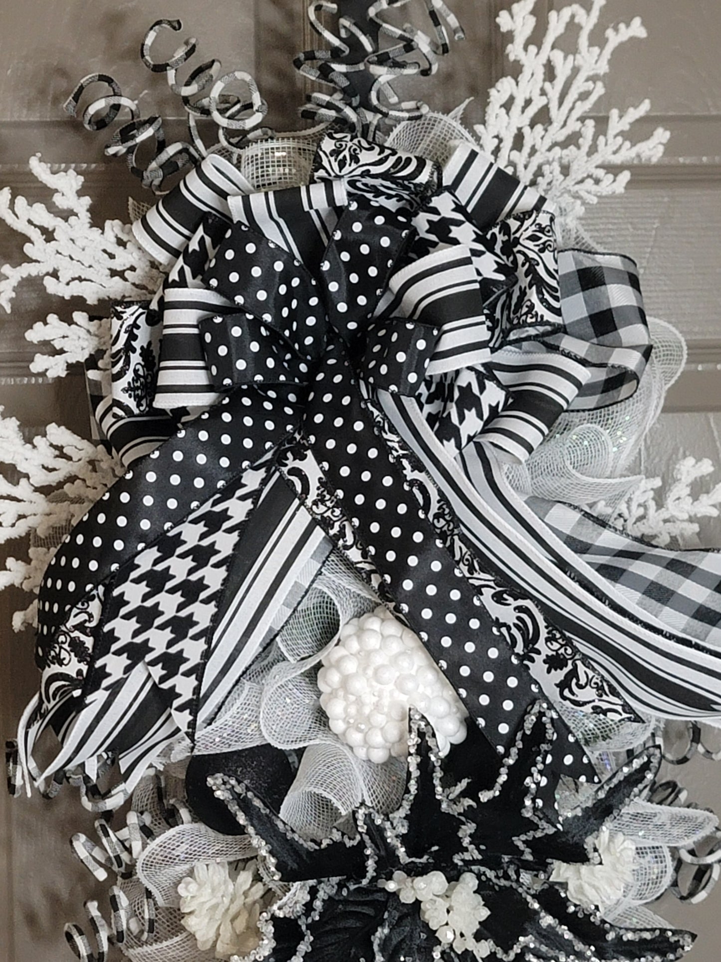 Rustic Farmhouse Christmas swag, Door wreath, holiday wreath, winter wreath, black and white swag, front door wreath