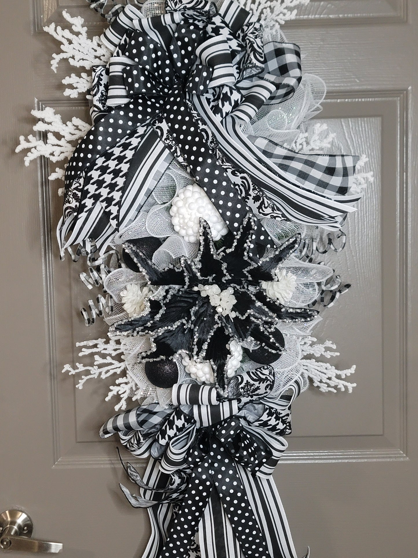 Rustic Farmhouse Christmas swag, Door wreath, holiday wreath, winter wreath, black and white swag, front door wreath