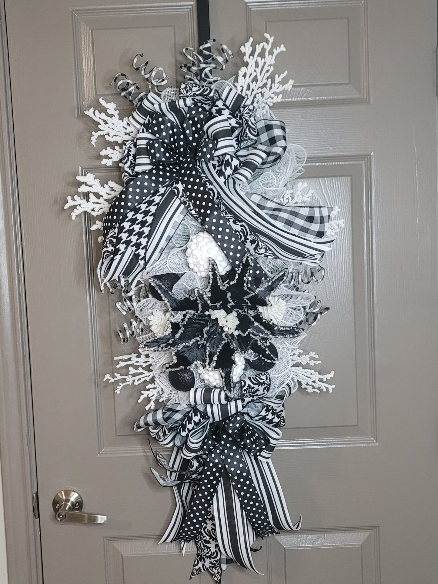 Rustic Farmhouse Christmas swag, Door wreath, holiday wreath, winter wreath, black and white swag, front door wreath