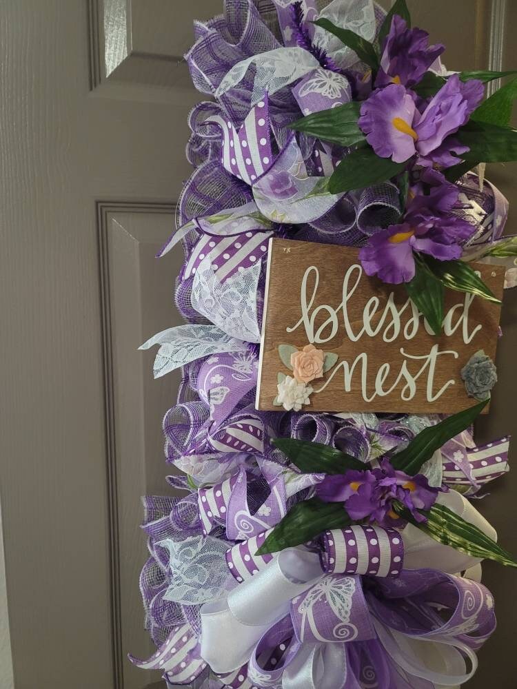 Lavender and purple "Blessed Nest" wreath,  Front door wreath,  Easter wreath,  Spring wreath