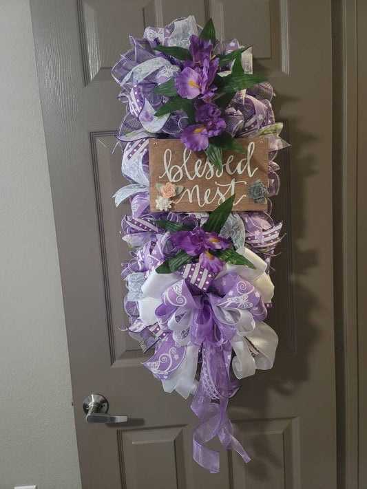 Lavender and purple "Blessed Nest" wreath,  Front door wreath,  Easter wreath,  Spring wreath