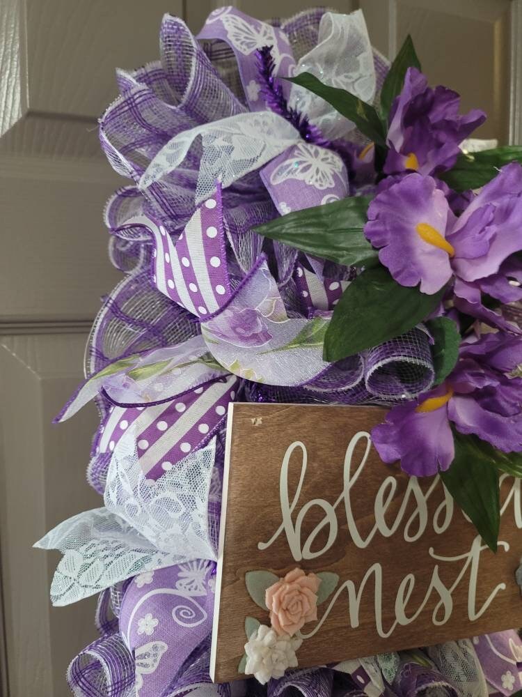 Lavender and purple "Blessed Nest" wreath,  Front door wreath,  Easter wreath,  Spring wreath