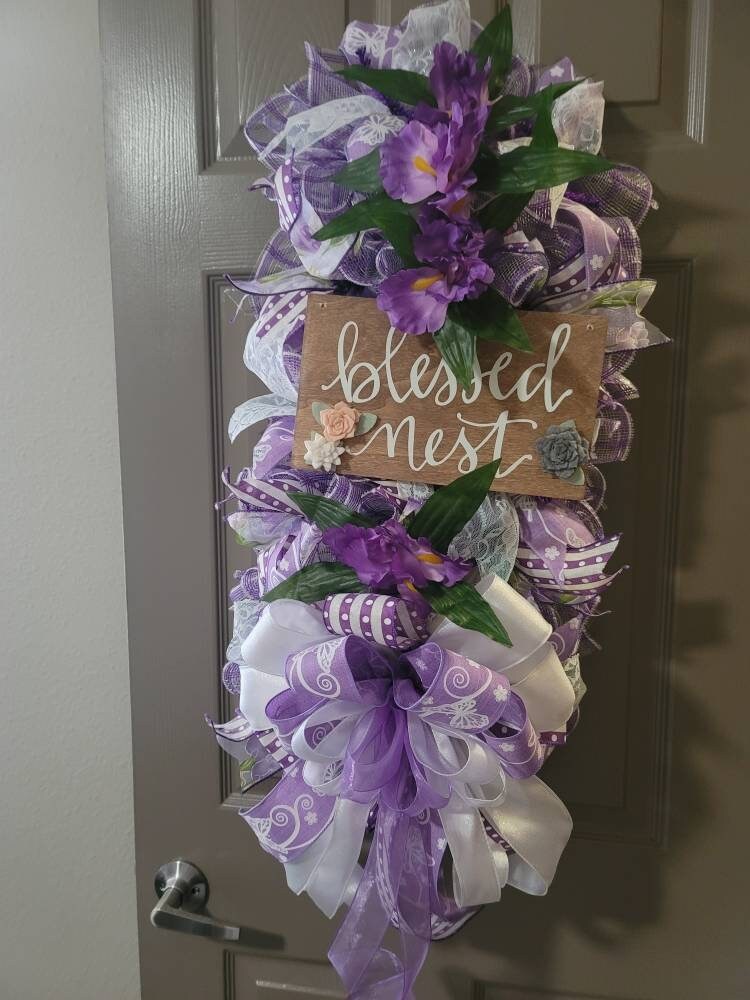 Lavender and purple "Blessed Nest" wreath,  Front door wreath,  Easter wreath,  Spring wreath