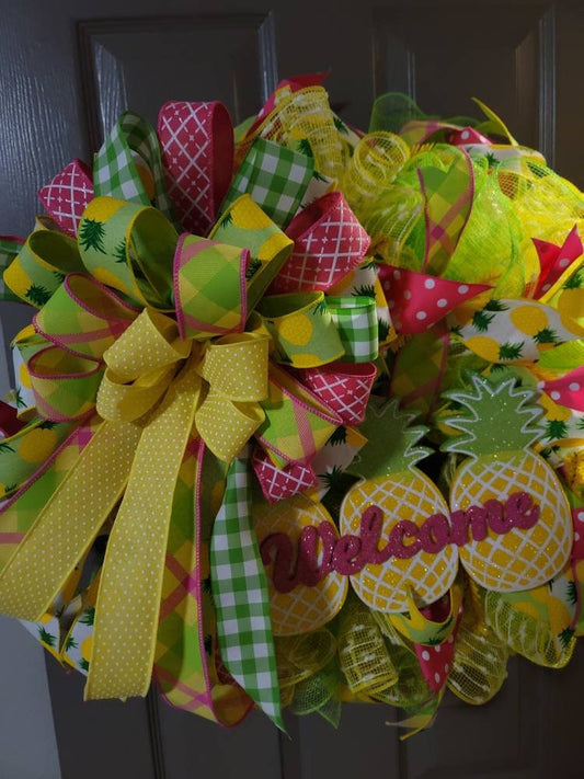 Pineapple wreath,  Summer wreath,  front door wreath, deco mesh wreath,  Summer front door wreath, Everyday wreath