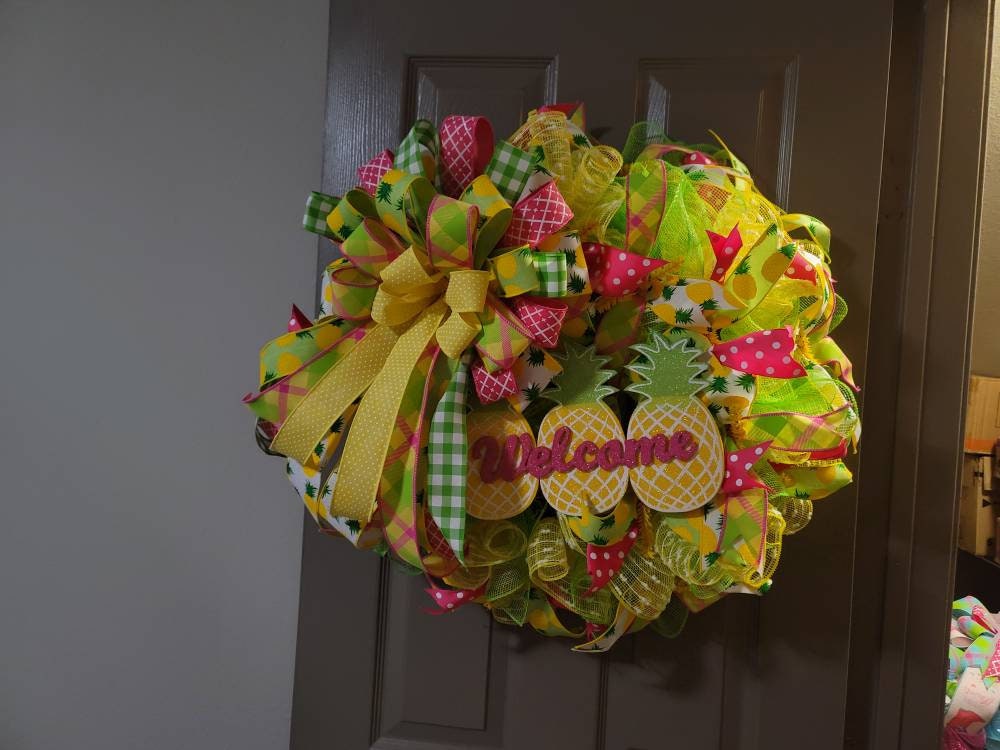 Pineapple wreath,  Summer wreath,  front door wreath, deco mesh wreath,  Summer front door wreath, Everyday wreath