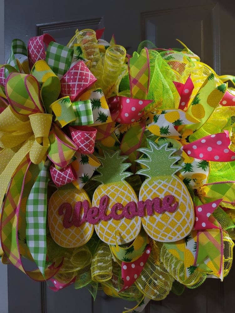 Pineapple wreath,  Summer wreath,  front door wreath, deco mesh wreath,  Summer front door wreath, Everyday wreath