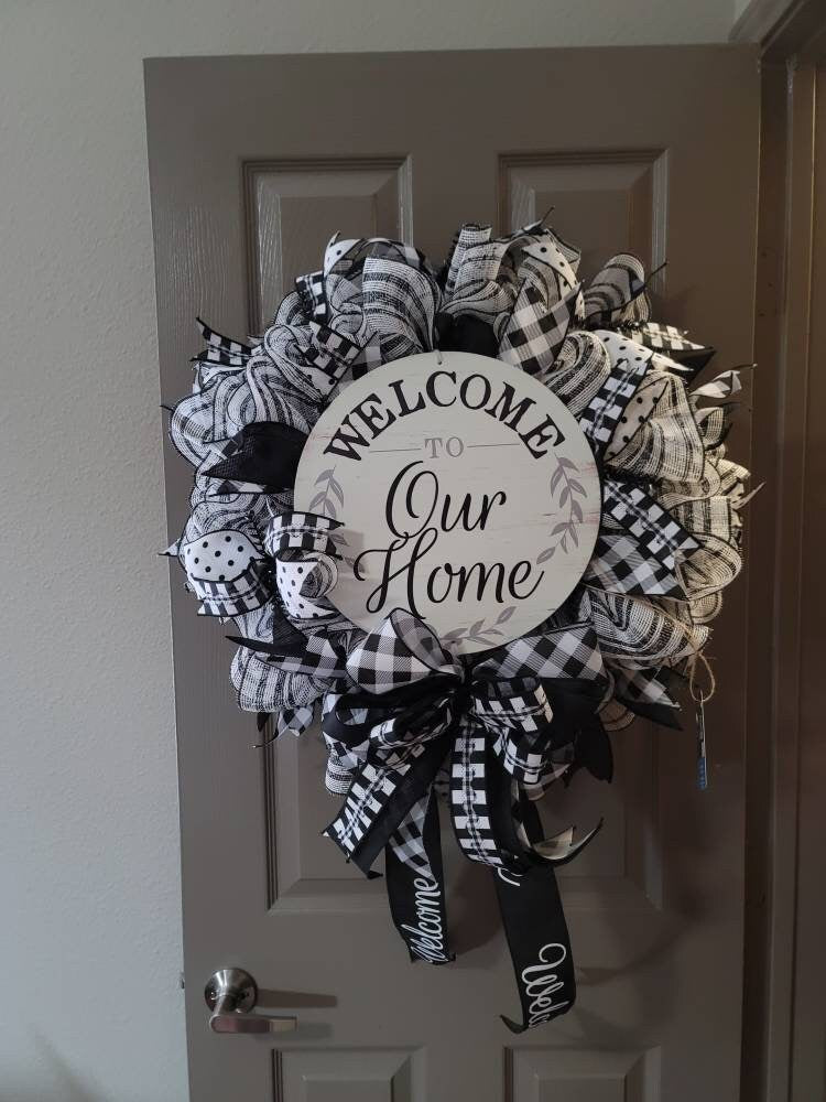 Rustic Farmhouse wreath, front door wreath,  black and white wreath,  Summer wreath,  fall wreath, Welcome Home wreath, Everyday wreath,