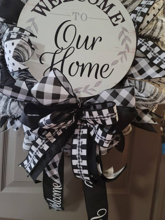 Rustic Farmhouse wreath, front door wreath,  black and white wreath,  Summer wreath,  fall wreath, Welcome Home wreath, Everyday wreath,