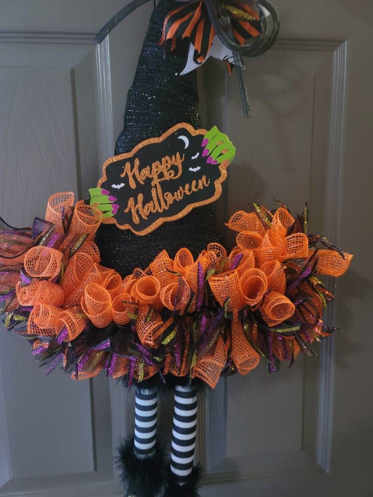 Halloween Witches Hat Wreath, Door wreath,  Halloween wreath