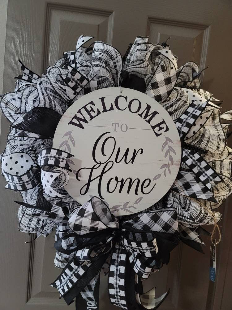 Rustic Farmhouse wreath, front door wreath,  black and white wreath,  Summer wreath,  fall wreath, Welcome Home wreath, Everyday wreath,