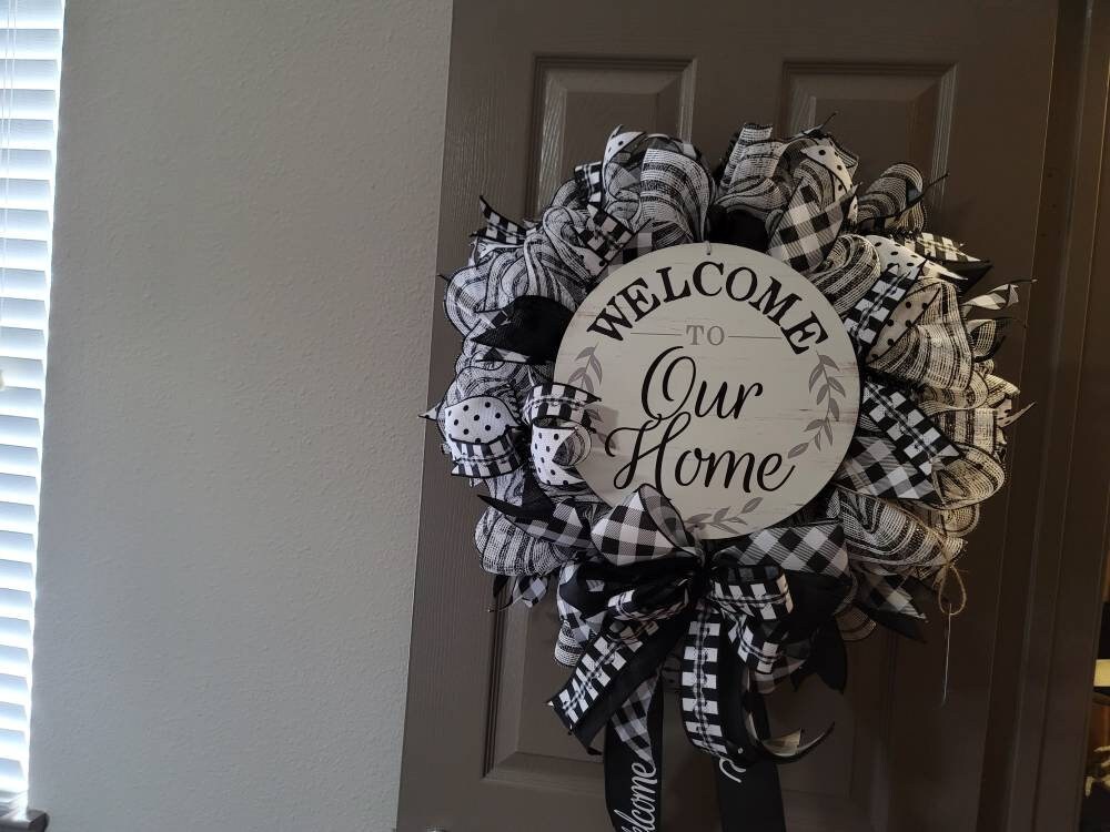 Rustic Farmhouse wreath, front door wreath,  black and white wreath,  Summer wreath,  fall wreath, Welcome Home wreath, Everyday wreath,