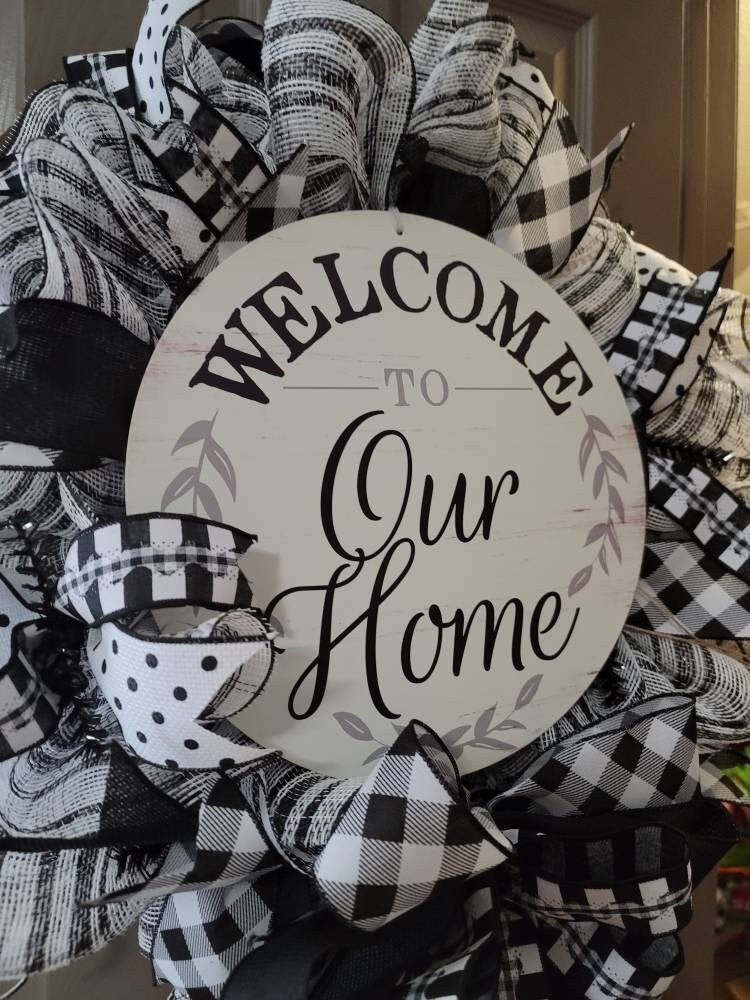 Rustic Farmhouse wreath, front door wreath,  black and white wreath,  Summer wreath,  fall wreath, Welcome Home wreath, Everyday wreath,