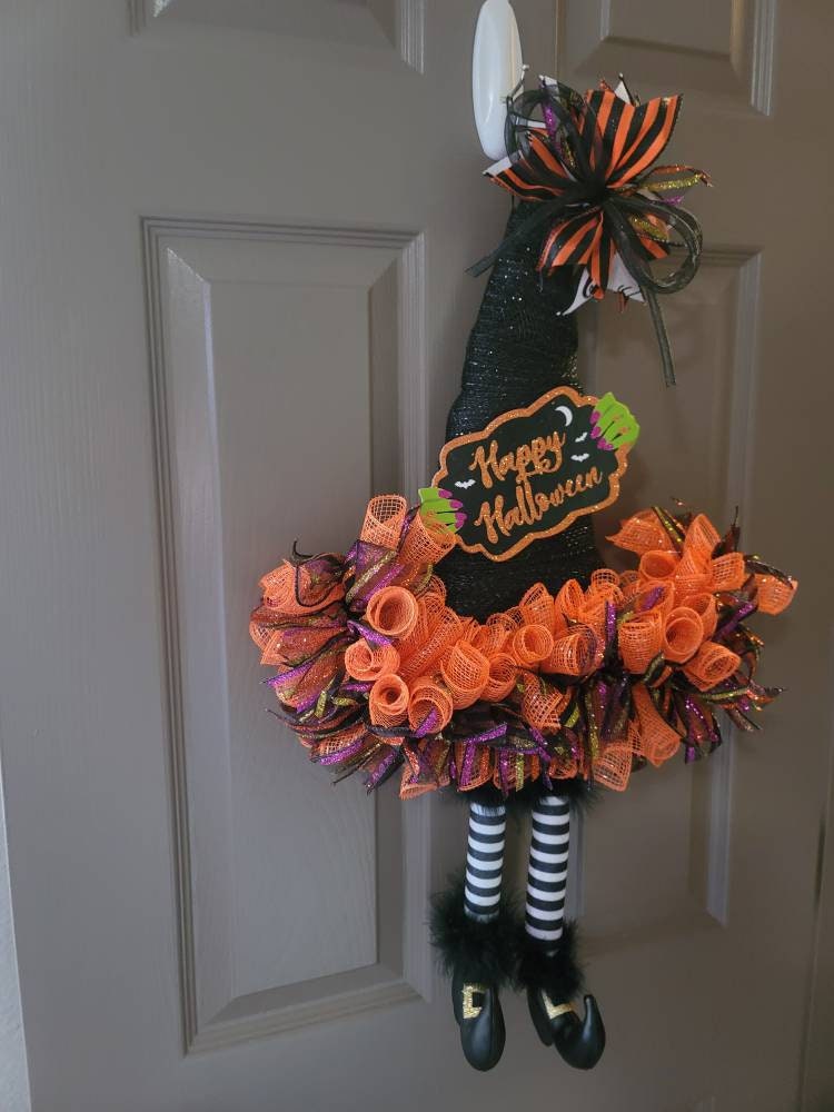 Halloween Witches Hat Wreath, Door wreath,  Halloween wreath