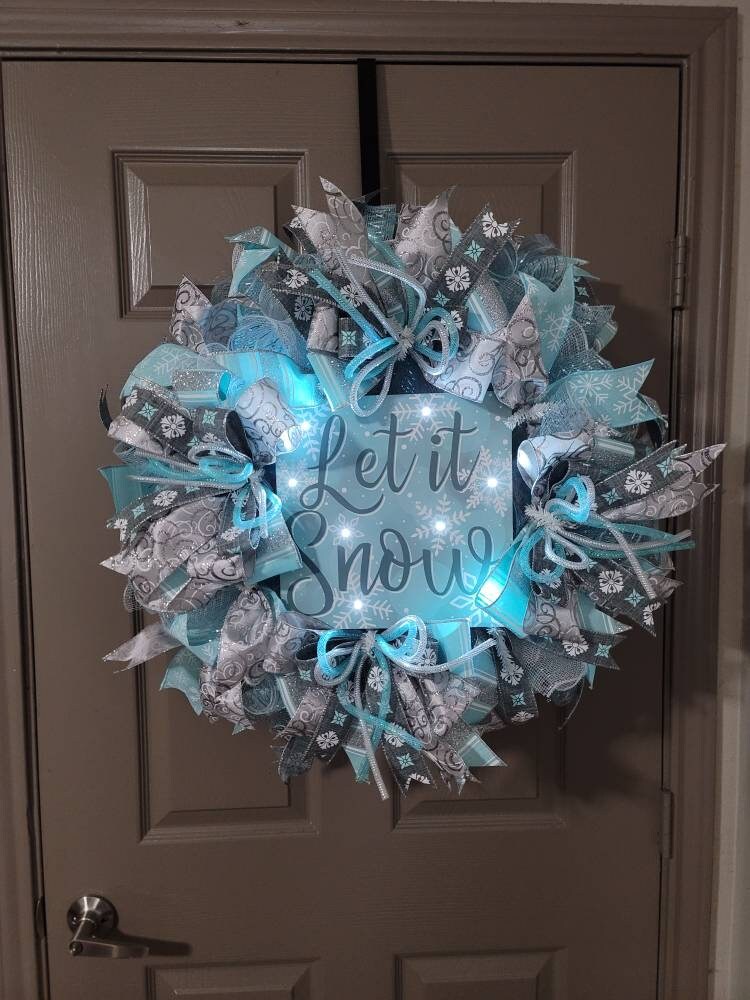 Christmas wreath,  Door wreath,  holiday wreath,  snow wreath, blue and white wreath,  front door wreath