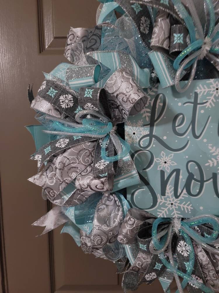 Christmas wreath,  Door wreath,  holiday wreath,  snow wreath, blue and white wreath,  front door wreath