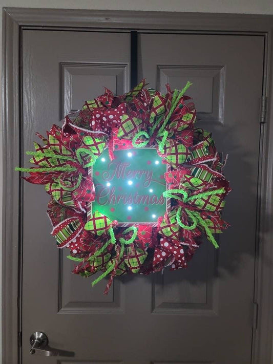 Christmas wreath,  red and green Christmas wreath,  holiday wreath,  winter wreath, front door wreath