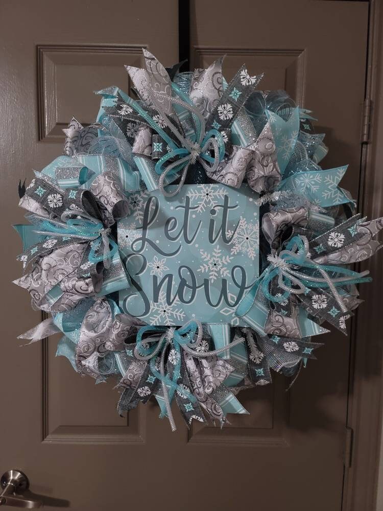 Christmas wreath,  Door wreath,  holiday wreath,  snow wreath, blue and white wreath,  front door wreath