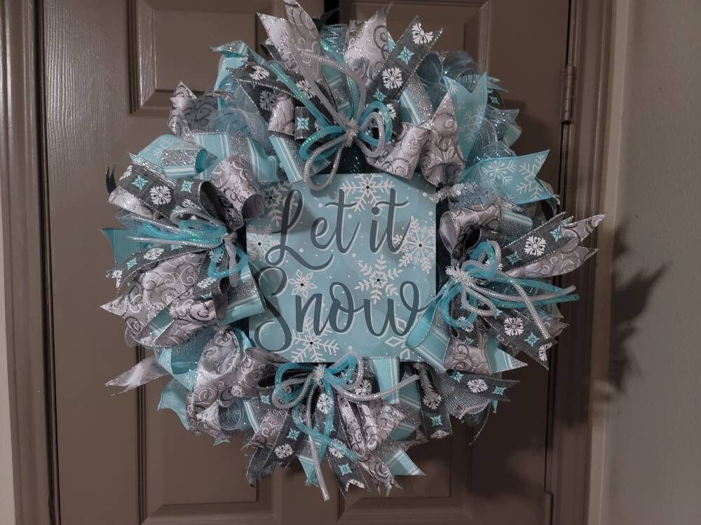 Christmas wreath,  Door wreath,  holiday wreath,  snow wreath, blue and white wreath,  front door wreath