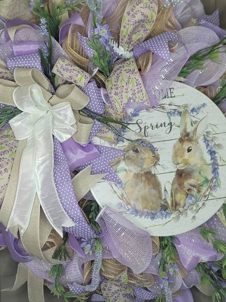 Spring wreath,  wreath,  spring door hanger,  purple wreath,  bunny wreath,  lavender wreath,  Easter wreath