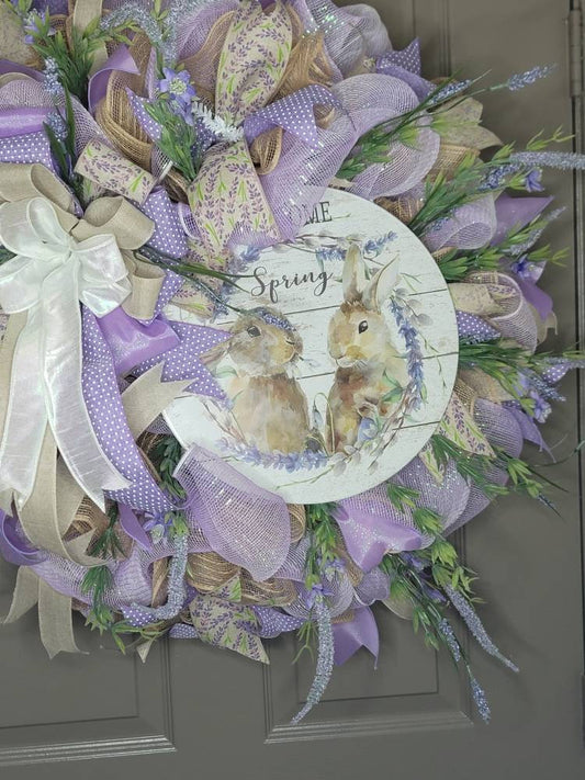 Spring wreath,  wreath,  spring door hanger,  purple wreath,  bunny wreath,  lavender wreath,  Easter wreath