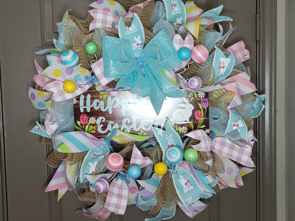 Easter wreath,  Spring wreath,  Easter door hanger,  bunny wreath,  turquoise wreath,  Everyday wreath