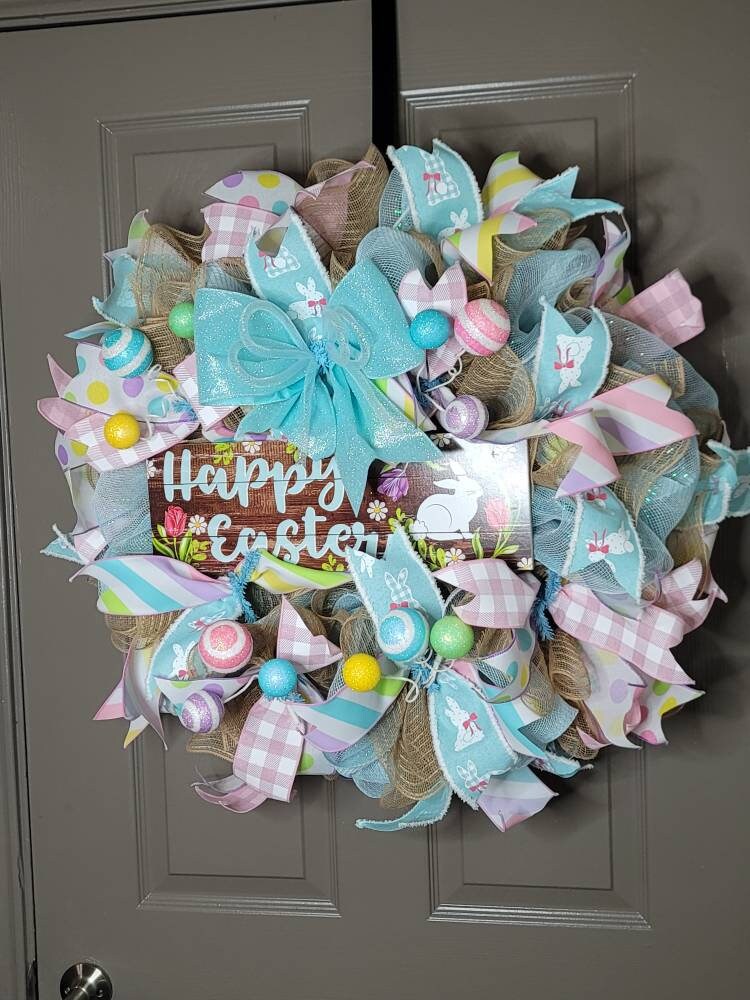 Easter wreath,  Spring wreath,  Easter door hanger,  bunny wreath,  turquoise wreath,  Everyday wreath