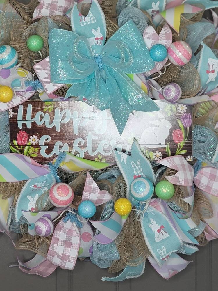 Easter wreath,  Spring wreath,  Easter door hanger,  bunny wreath,  turquoise wreath,  Everyday wreath