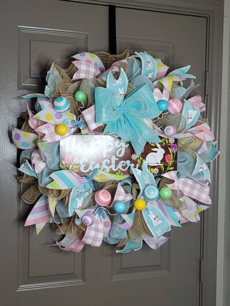 Easter wreath,  Spring wreath,  Easter door hanger,  bunny wreath,  turquoise wreath,  Everyday wreath