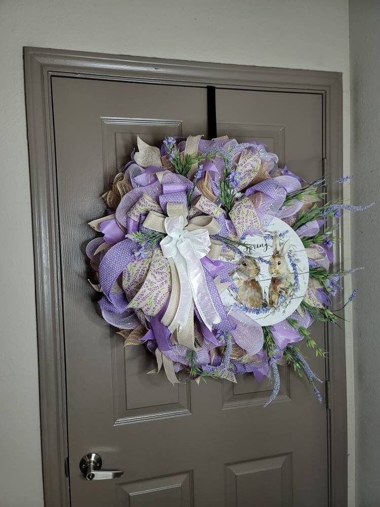 Spring wreath,  wreath,  spring door hanger,  purple wreath,  bunny wreath,  lavender wreath,  Easter wreath