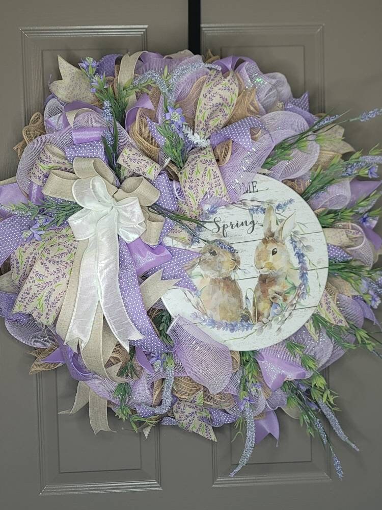 Spring wreath,  wreath,  spring door hanger,  purple wreath,  bunny wreath,  lavender wreath,  Easter wreath