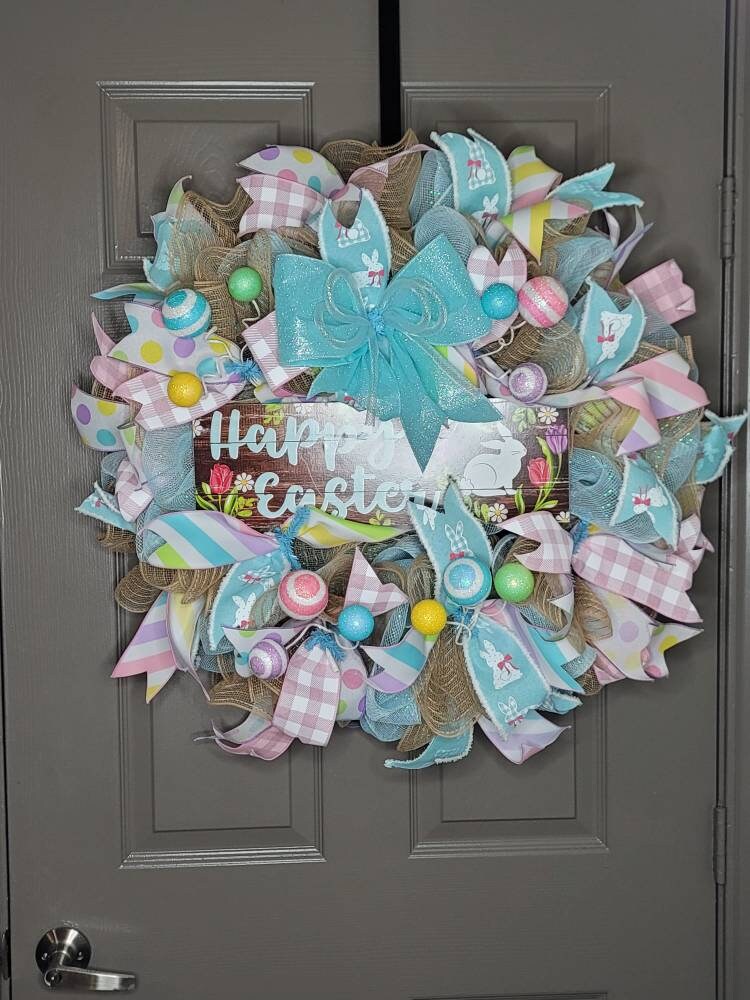 Easter wreath,  Spring wreath,  Easter door hanger,  bunny wreath,  turquoise wreath,  Everyday wreath