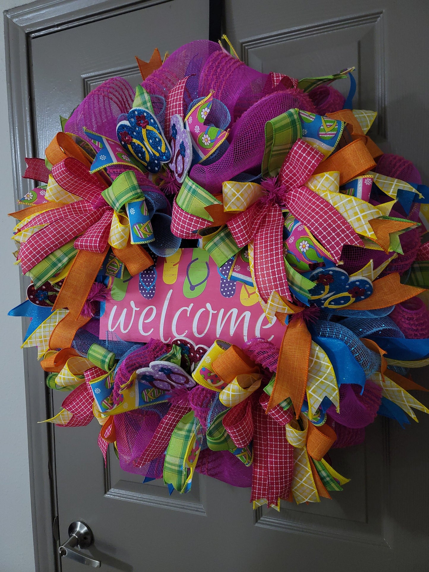 Bright Summer wreath,  seasonal wreath,  flip flop wreath