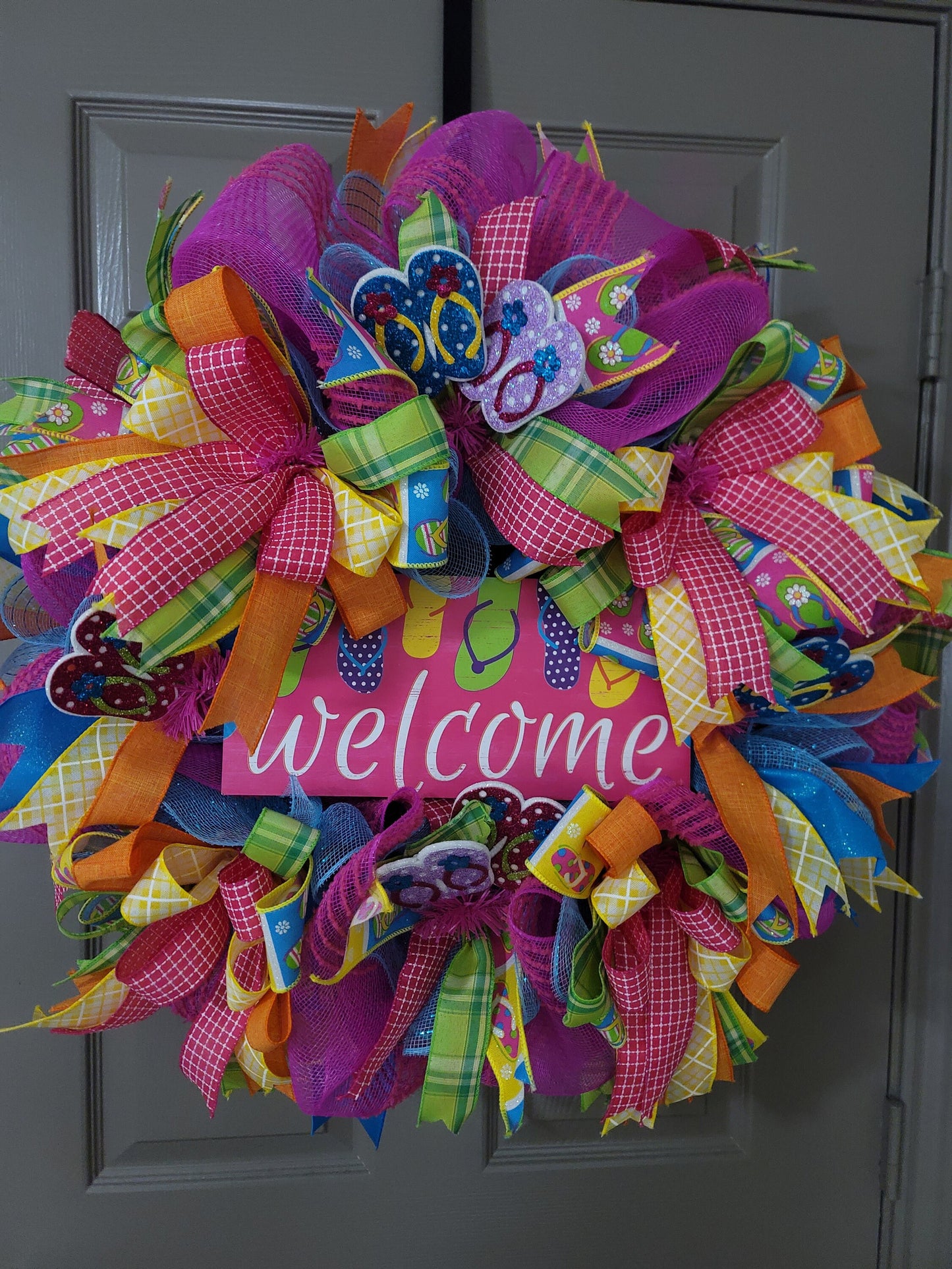 Bright Summer wreath,  seasonal wreath,  flip flop wreath