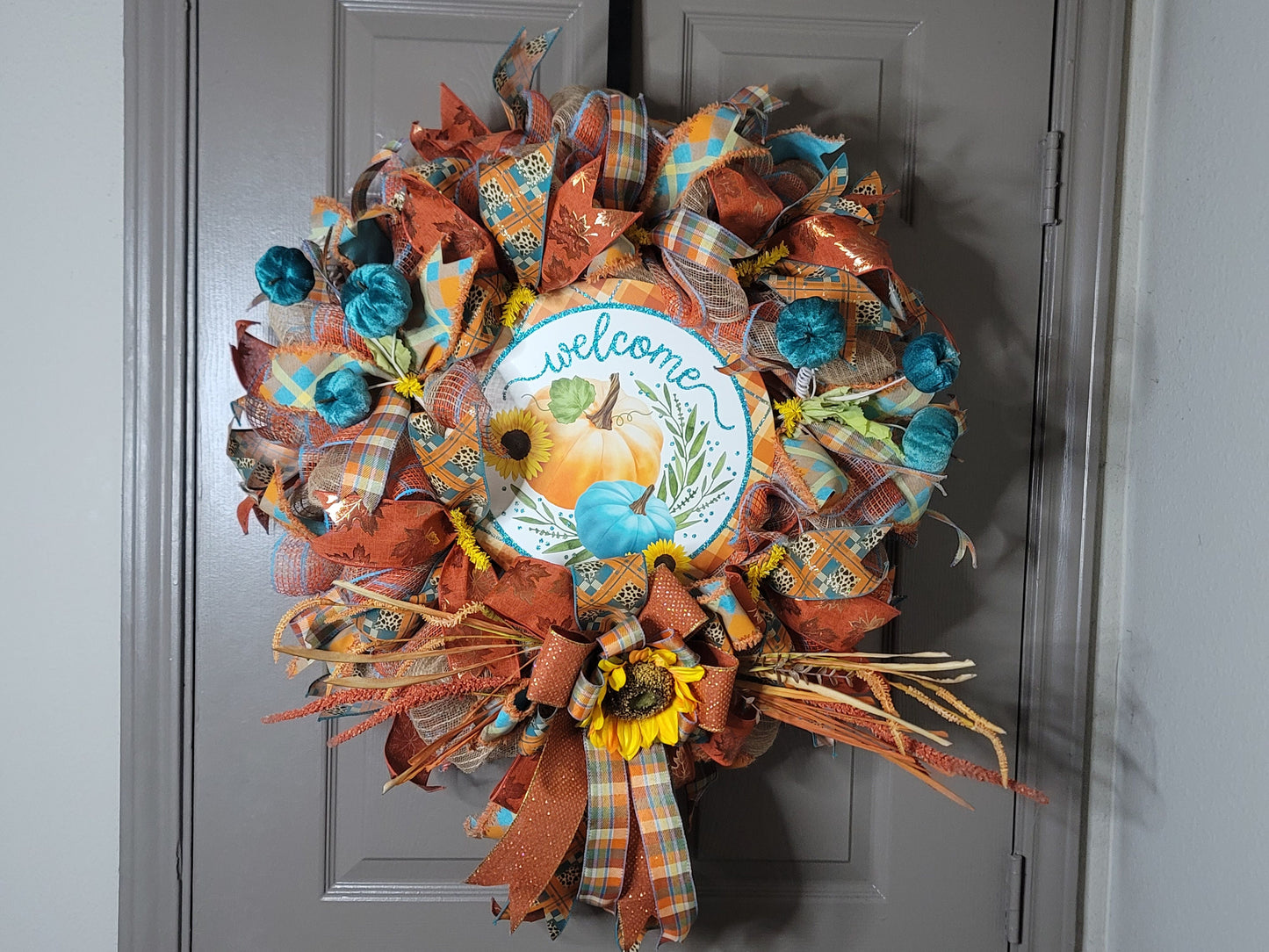 Fall wreath,  Turquoise and orange Fall wreath