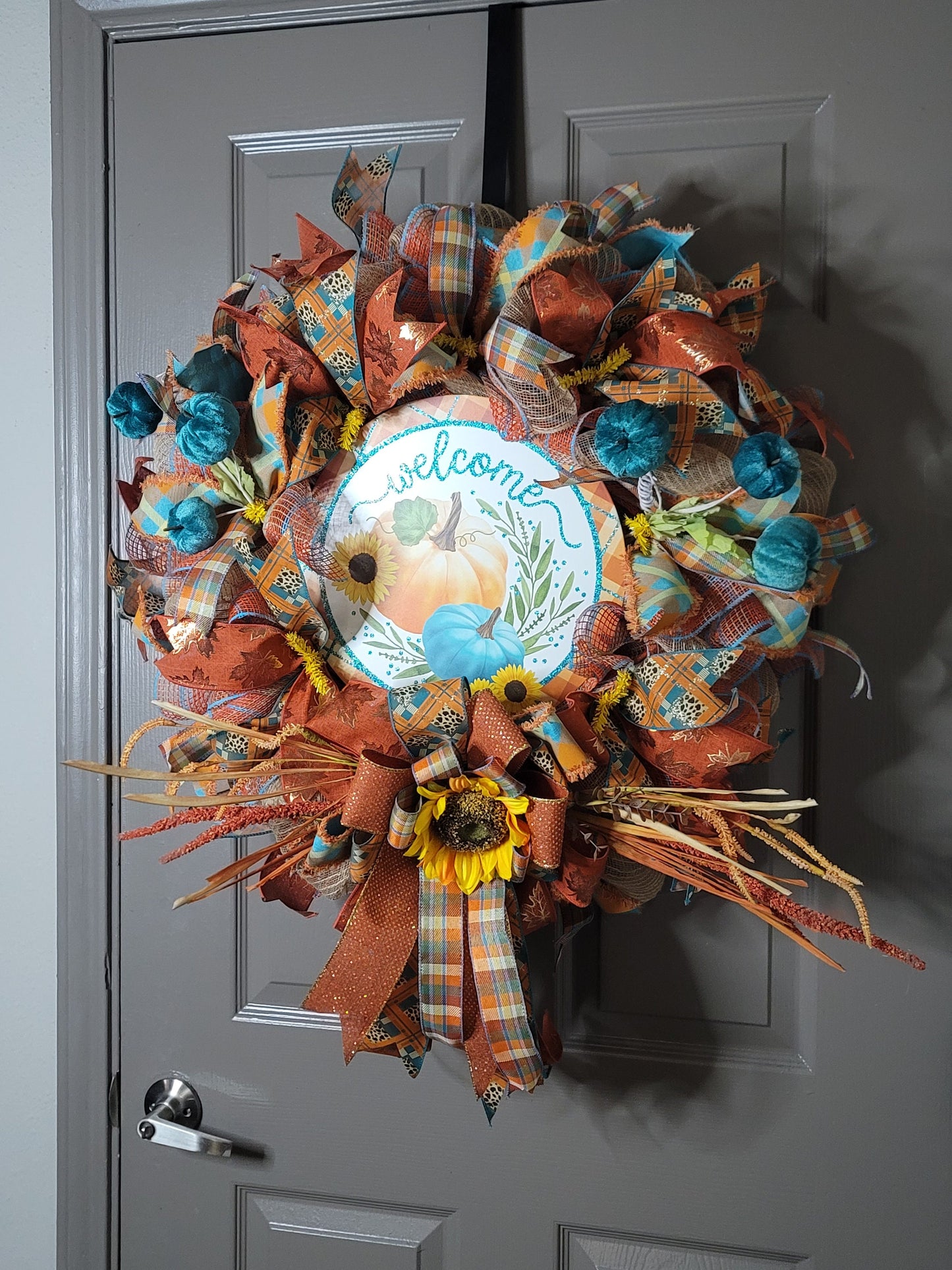 Fall wreath,  Turquoise and orange Fall wreath