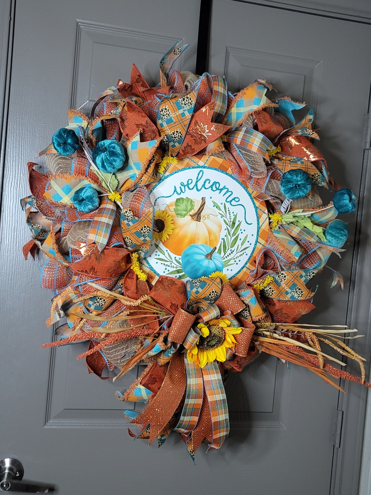 Fall wreath,  Turquoise and orange Fall wreath