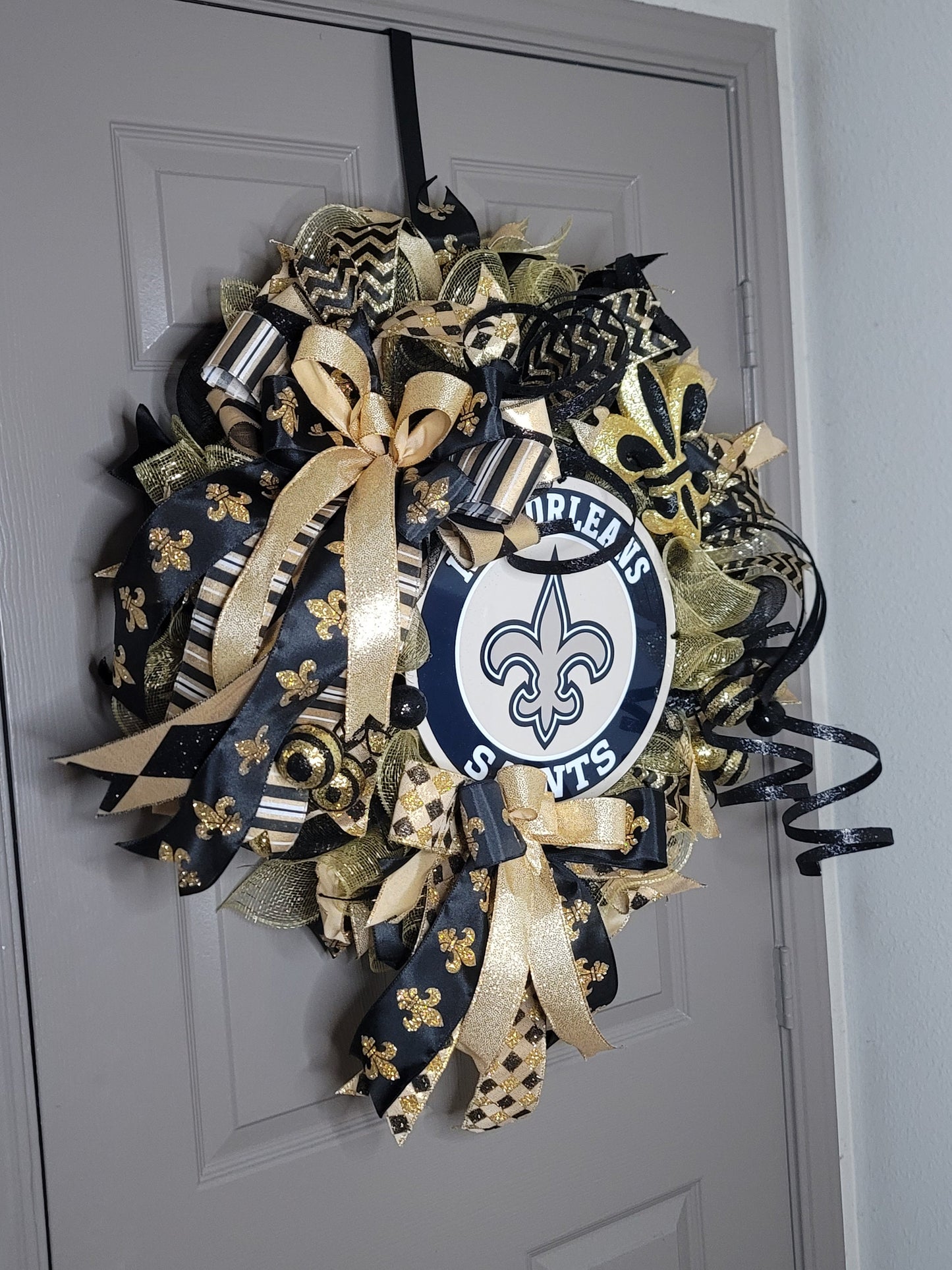 New Orleans Saints football wreath,  black and gold wreath,  football wreath,  NFL wreath