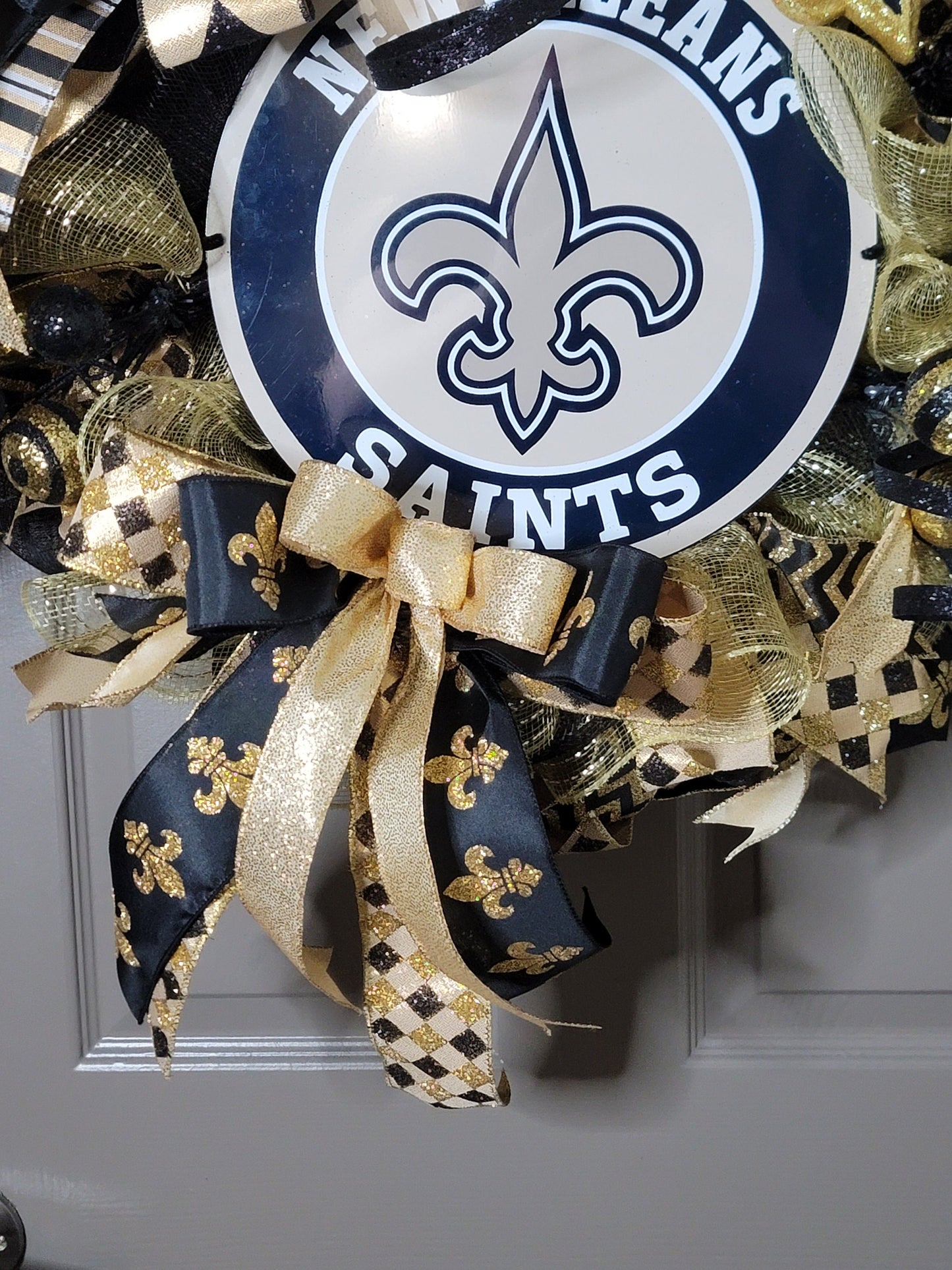 New Orleans Saints football wreath,  black and gold wreath,  football wreath,  NFL wreath