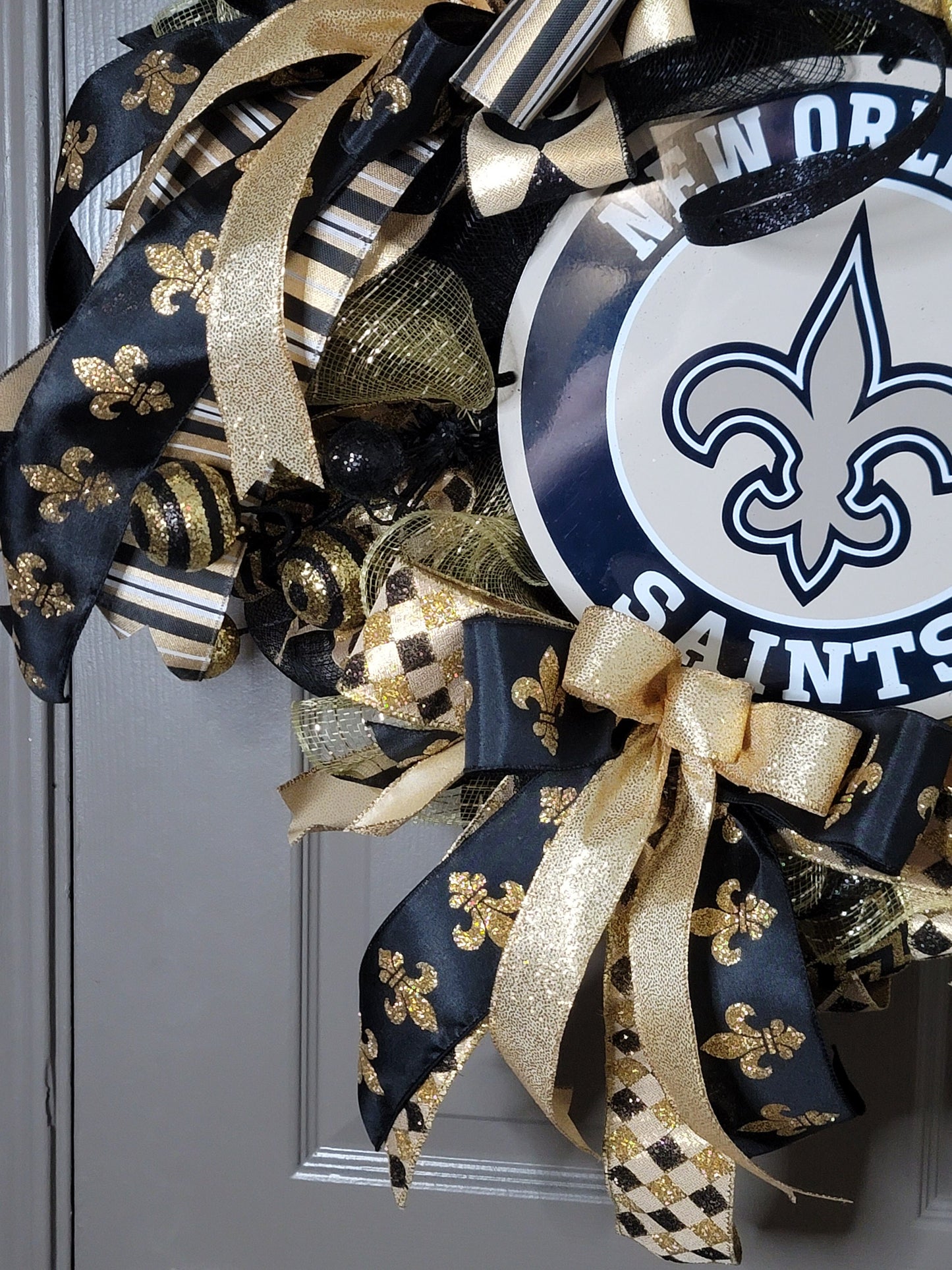 New Orleans Saints football wreath,  black and gold wreath,  football wreath,  NFL wreath