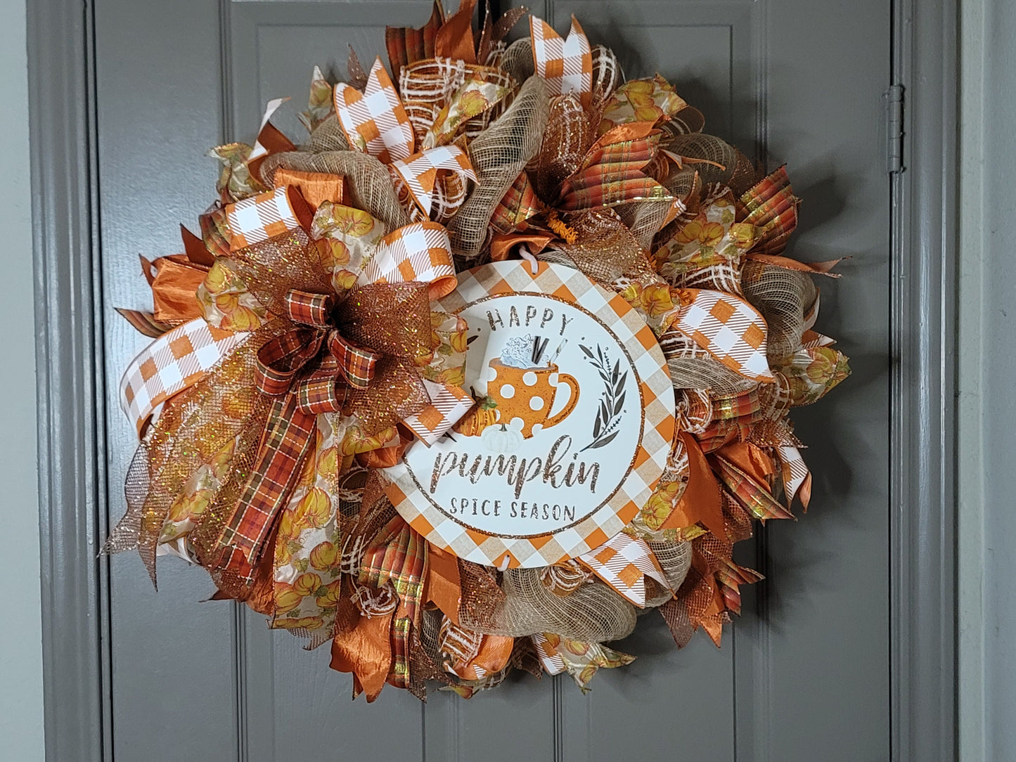 Fall wreath,  orange and brown fall wreath,  Home decor,  door decor