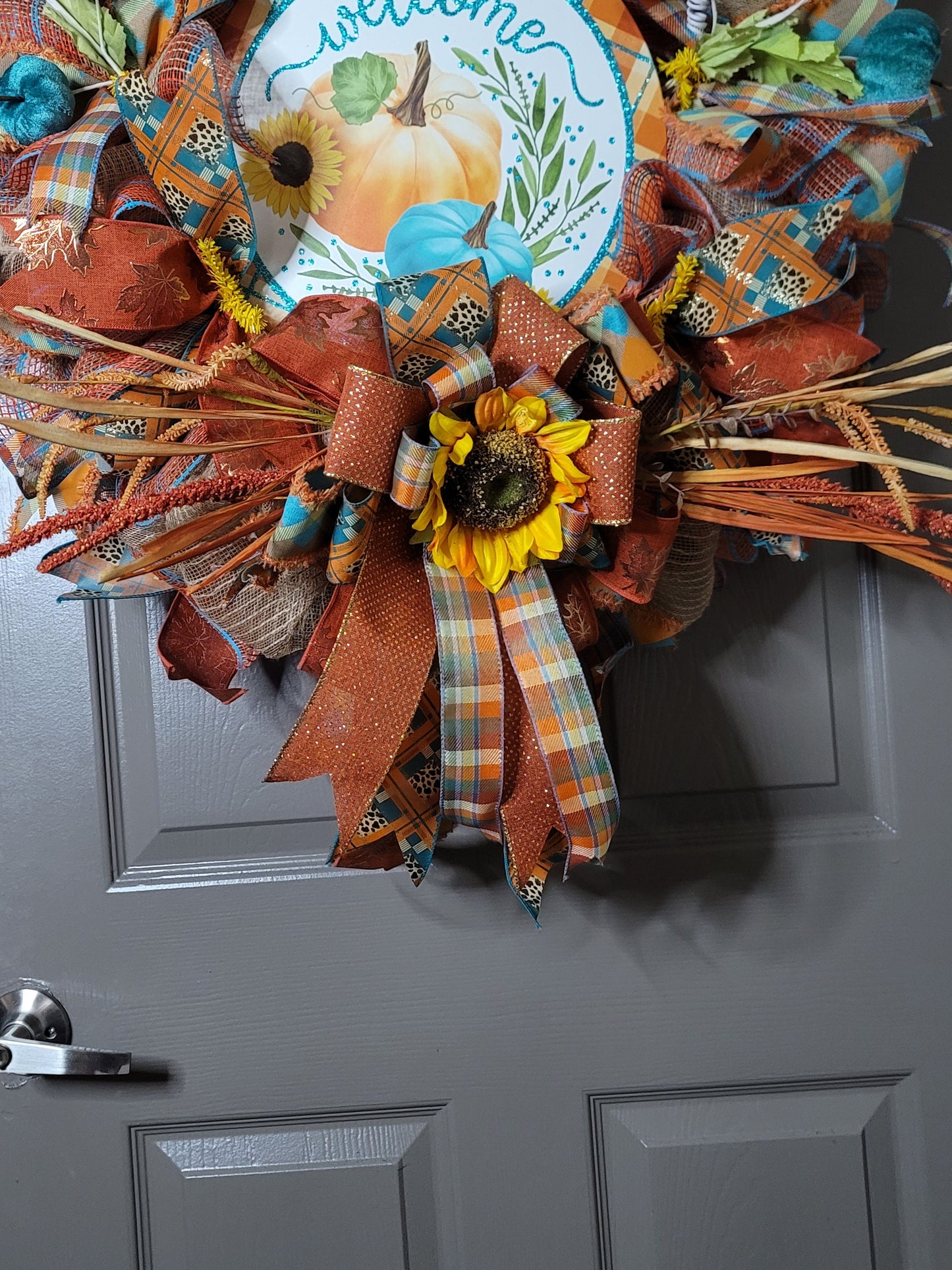 Fall wreath,  Turquoise and orange Fall wreath