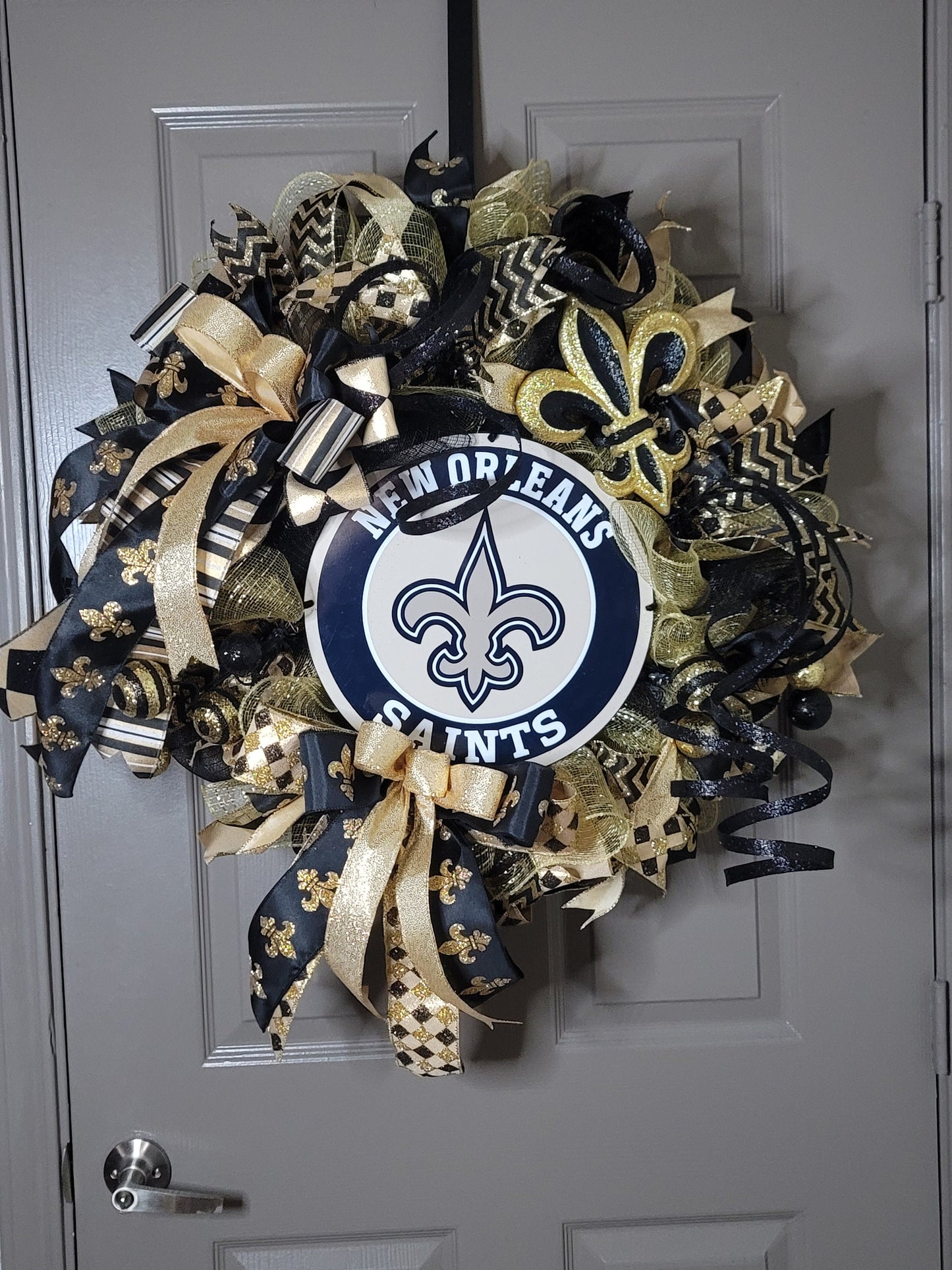 New Orleans Saints football wreath,  black and gold wreath,  football wreath,  NFL wreath