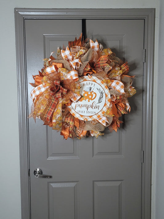 Fall wreath,  orange and brown fall wreath,  Home decor,  door decor