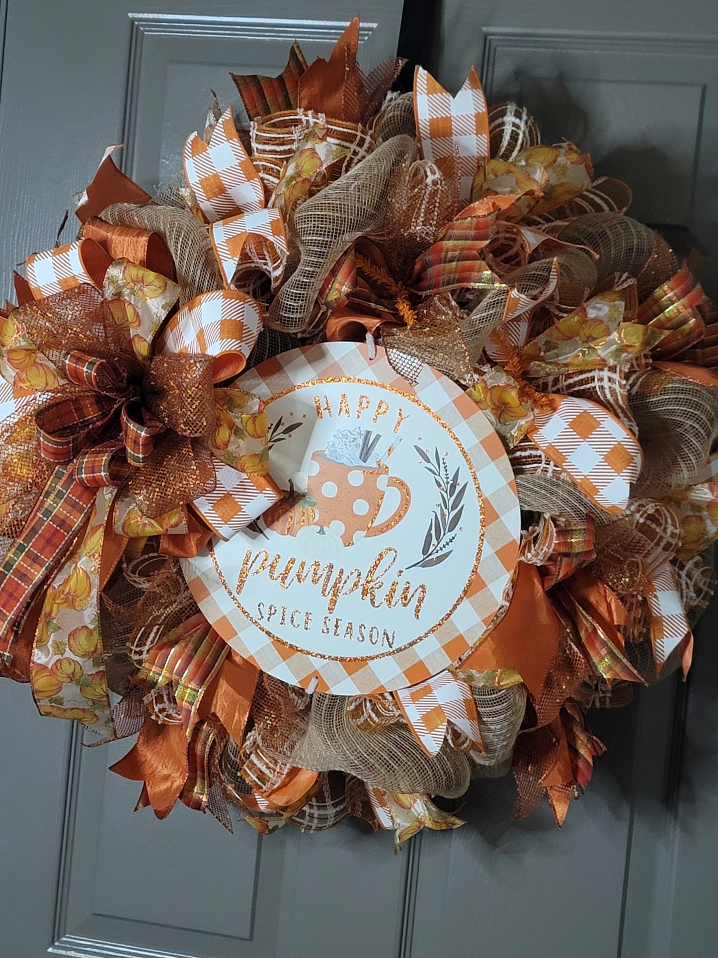 Fall wreath,  orange and brown fall wreath,  Home decor,  door decor