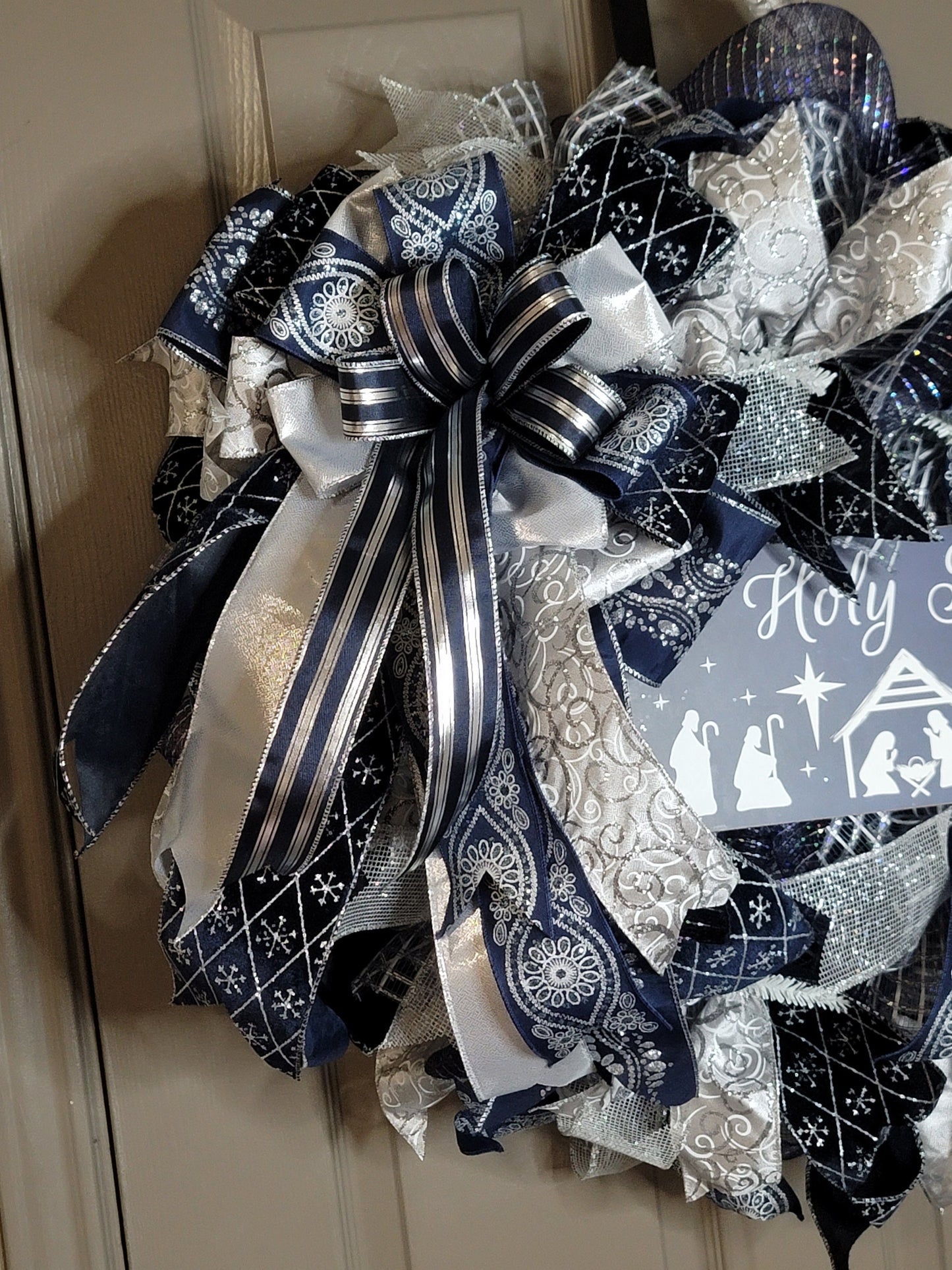 Christmas wreath,  Door wreath,  holiday wreath,  winter wreath, navy and silver,  front door wreath