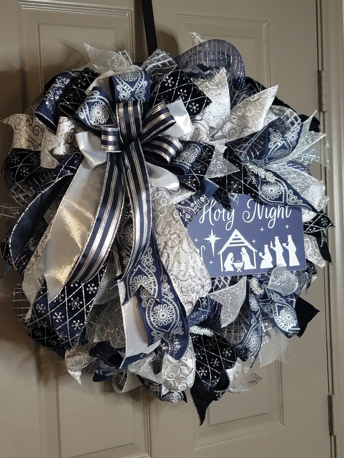 Christmas wreath,  Door wreath,  holiday wreath,  winter wreath, navy and silver,  front door wreath