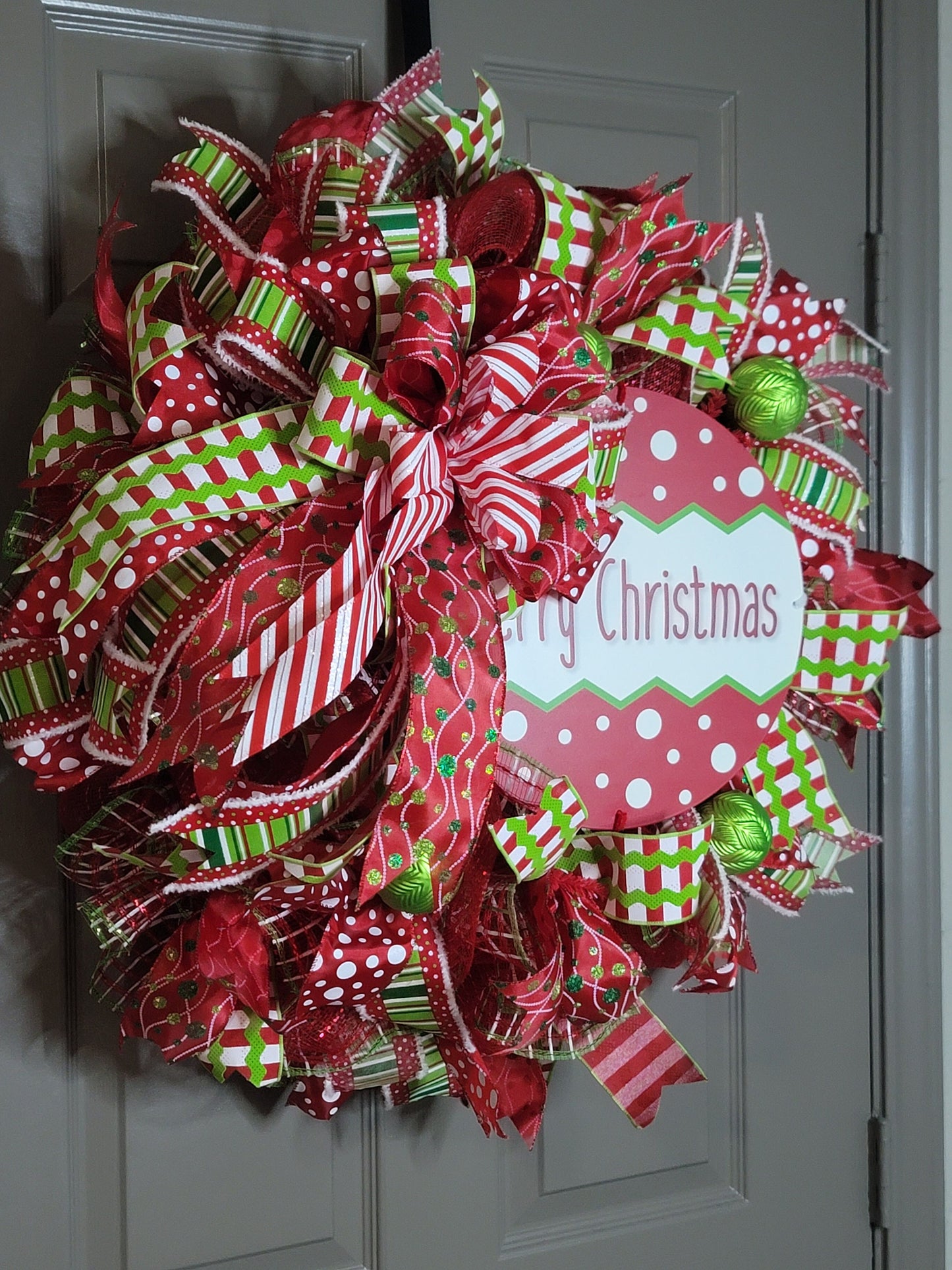 Christmas wreath,  Door wreath,  holiday wreath,  winter wreath, red and lime green,  front door wreath