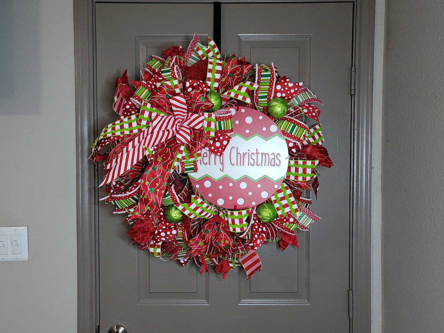 Christmas wreath,  Door wreath,  holiday wreath,  winter wreath, red and lime green,  front door wreath