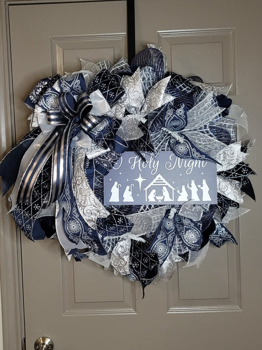 Christmas wreath,  Door wreath,  holiday wreath,  winter wreath, navy and silver,  front door wreath